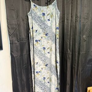 Floral Blue and Gray Maxi Dress